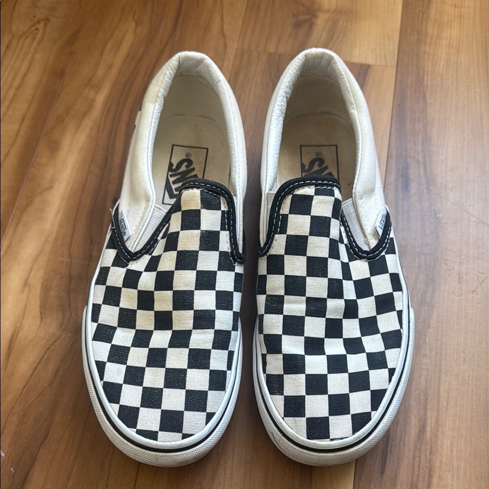 Vans Checkered Slip-On Shoes - Black and White platform